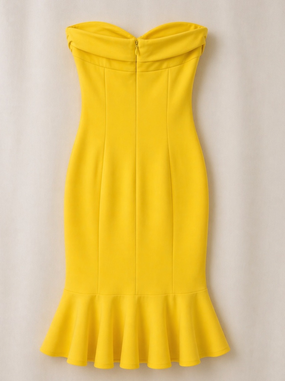 Gabrielle Union Yellow Strapless Midi Dress Derby Ruffle Hem Bodycon Size M - Picture 4 of 17